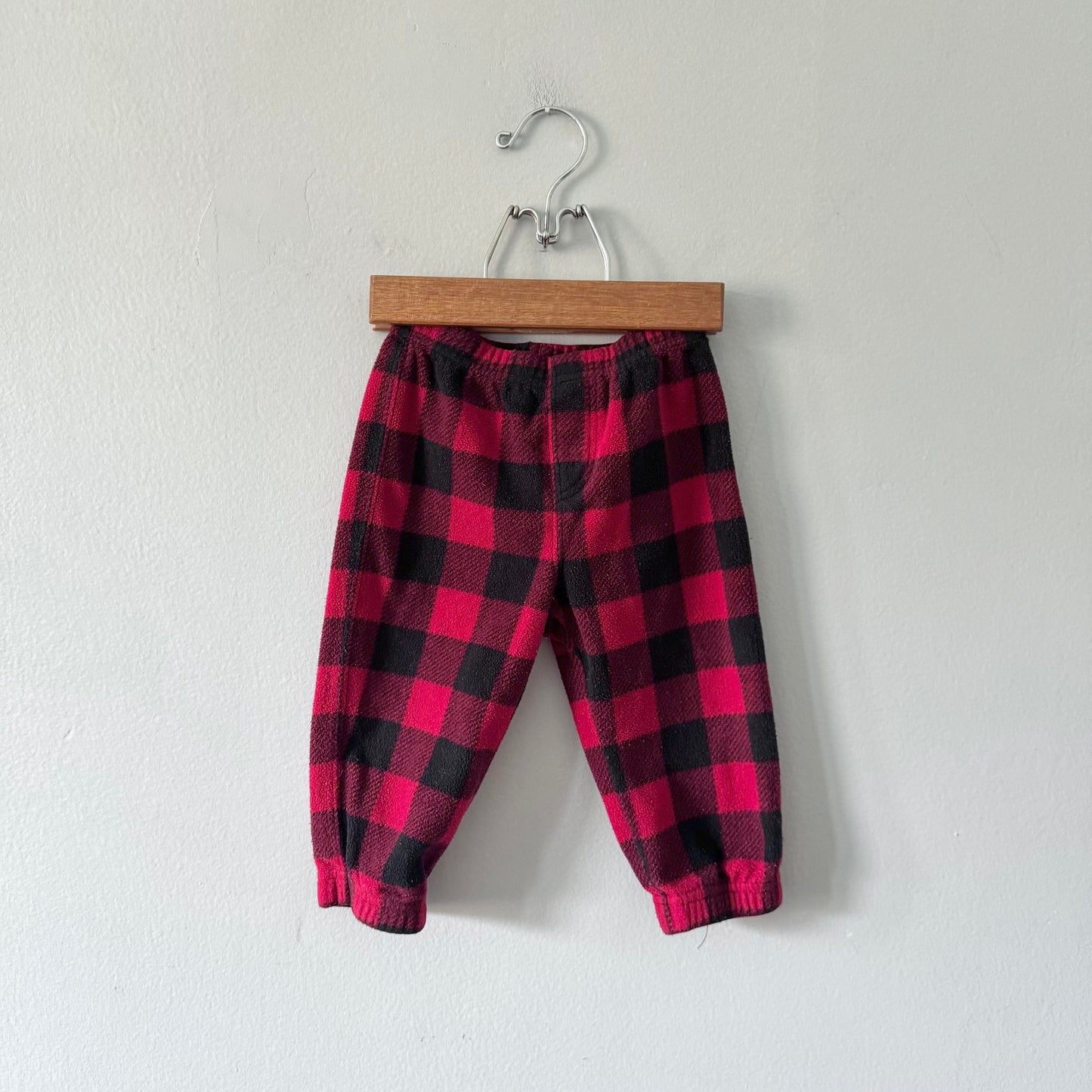 Roots / Red x black fleece plaid pants / 12-18M