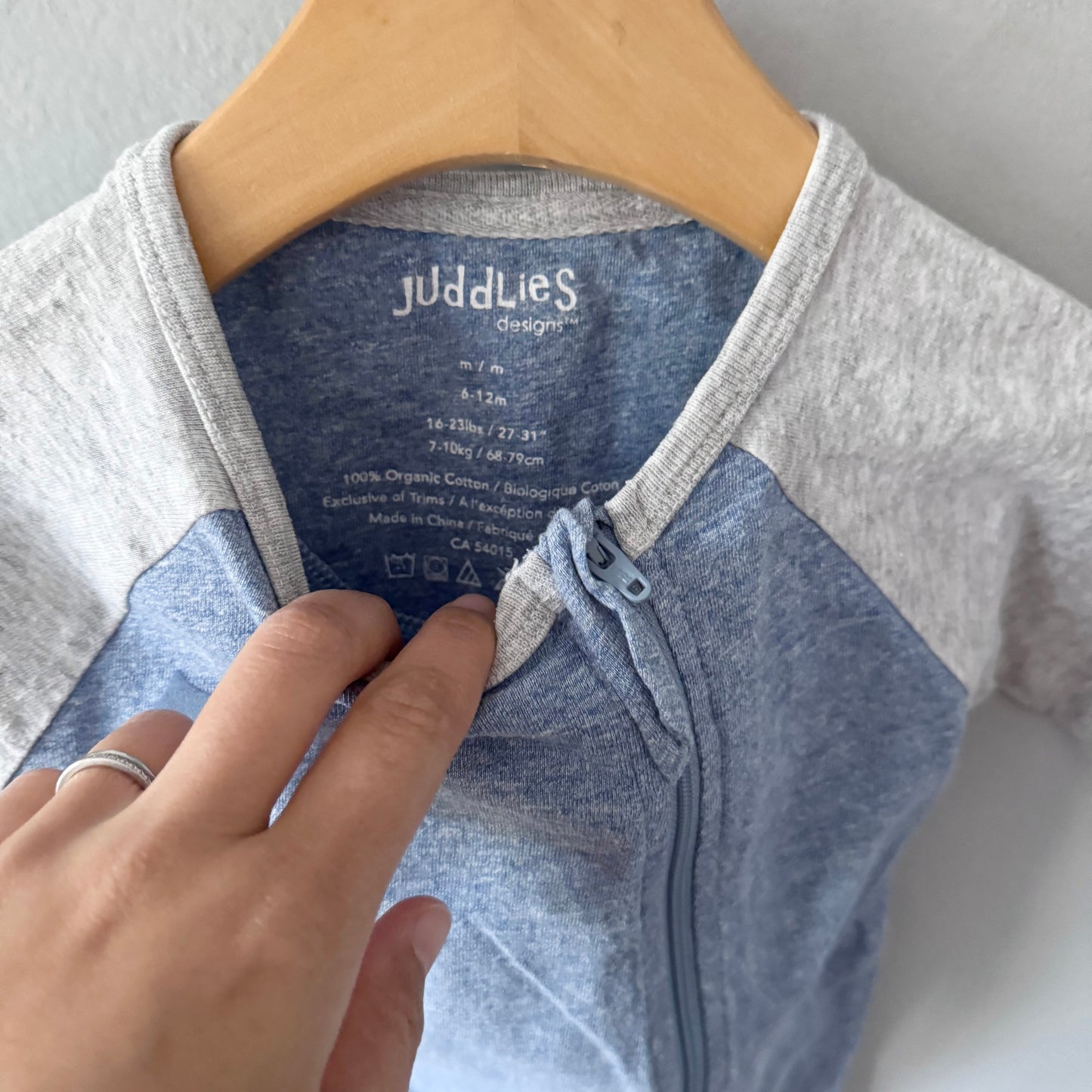 Juddlies / Blue x light grey romper / 6-12M