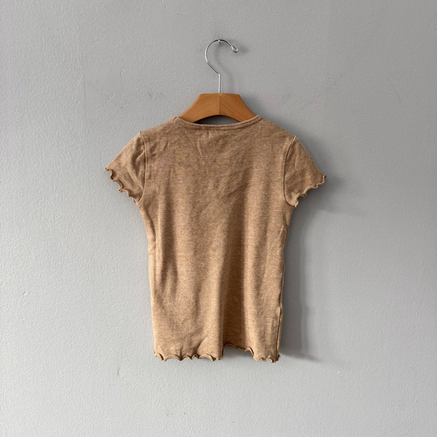 Wheat / Brown ribbed short sleeve top / 5Y