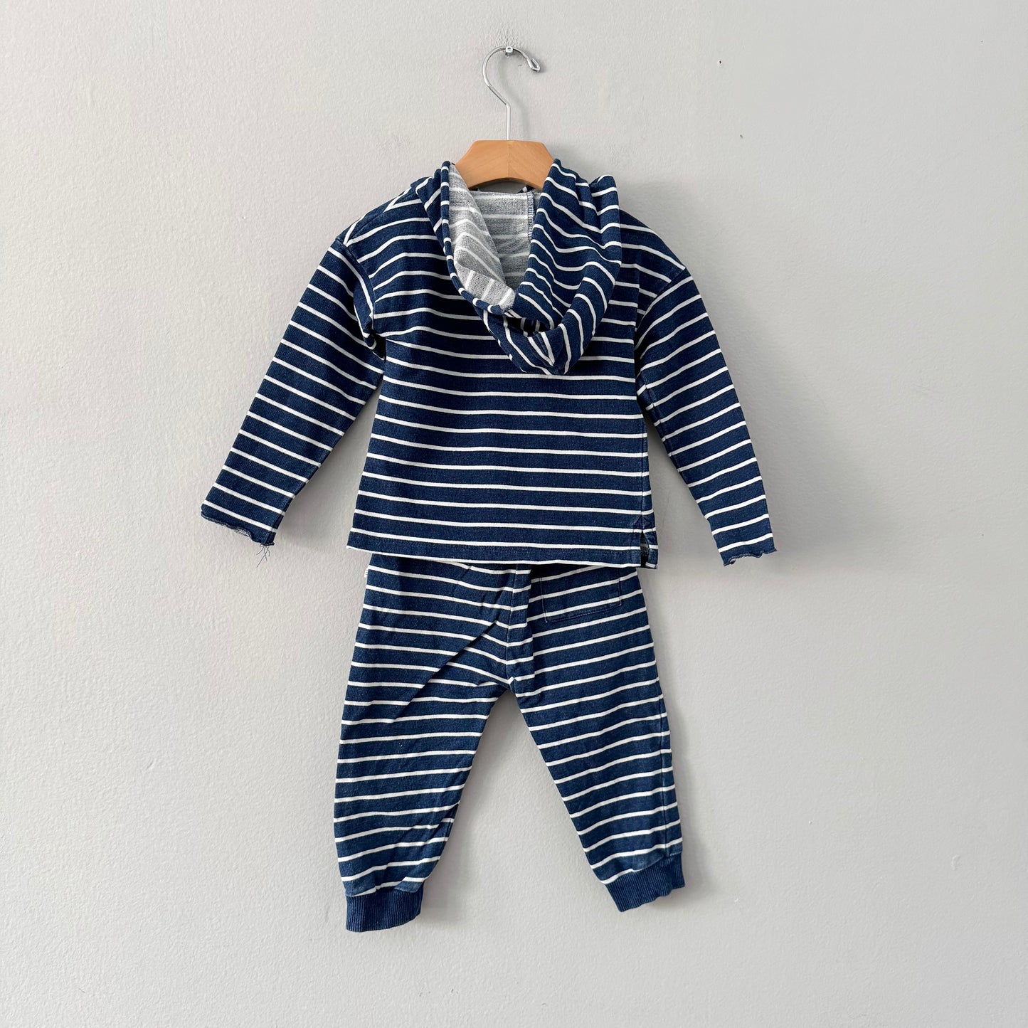 Miles baby / Navy x white stripe hoodie & pants set / 18M