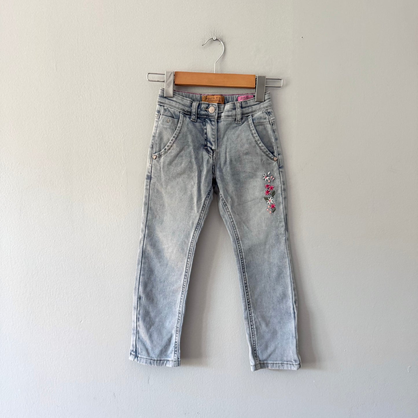 Souris Mini / Denim with flower embroidery / 5Y
