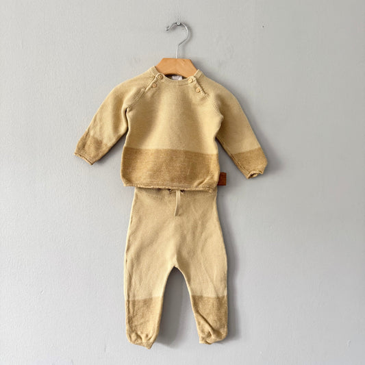 H&M / Light brown x yellow cotton knit set / 6-9M