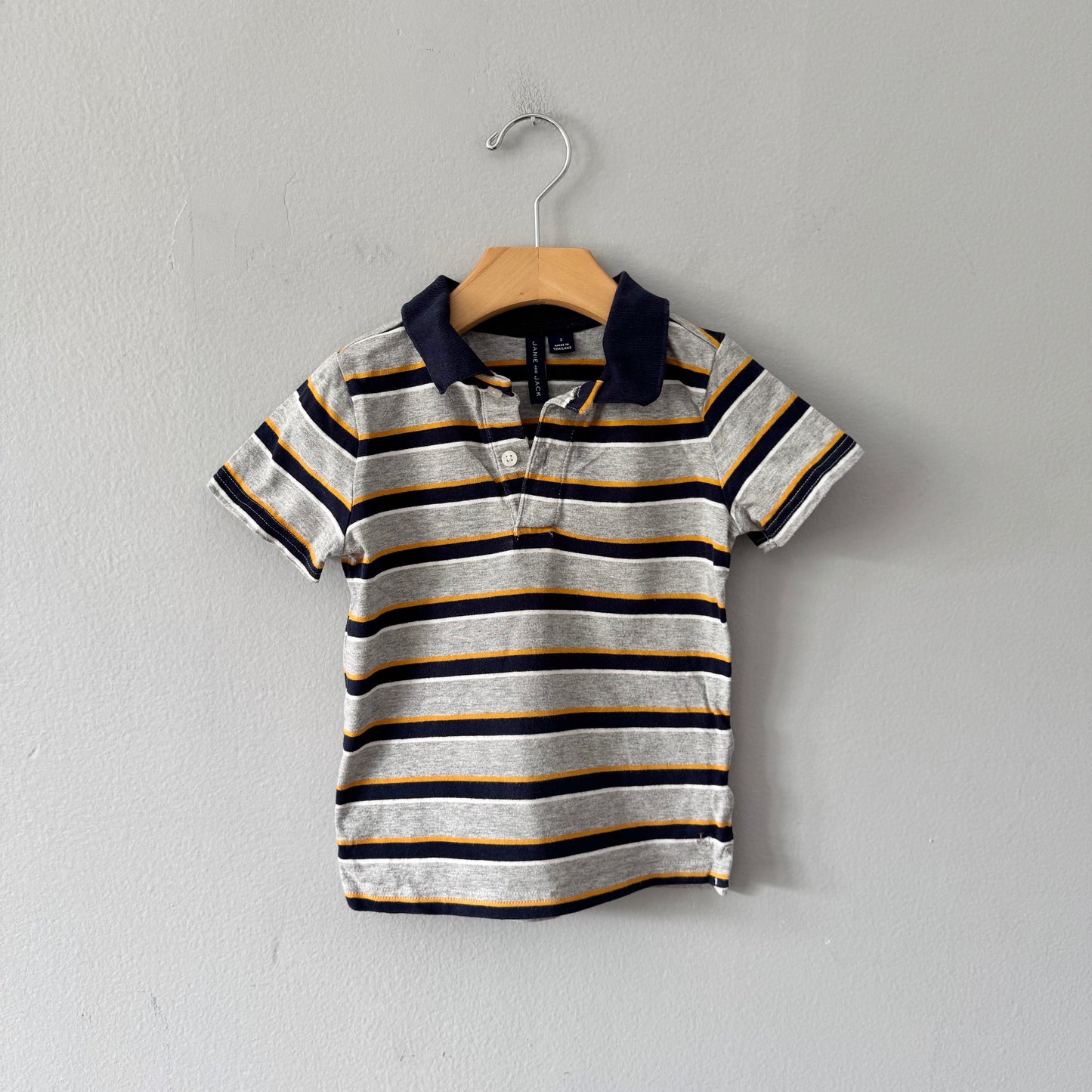 Janie & Jack / Light grey navy stripe shirt / 3Y