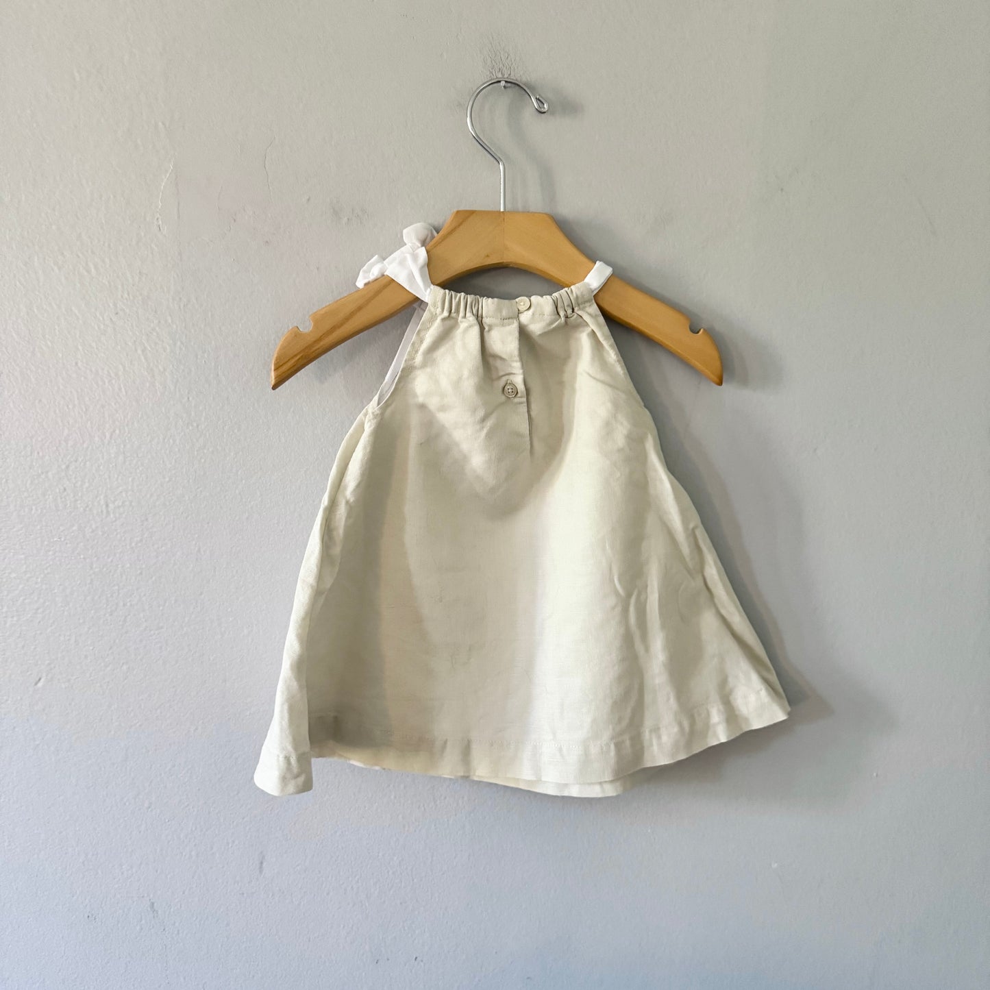 Beba bean / White beige cotton x linen dress / 3-6M