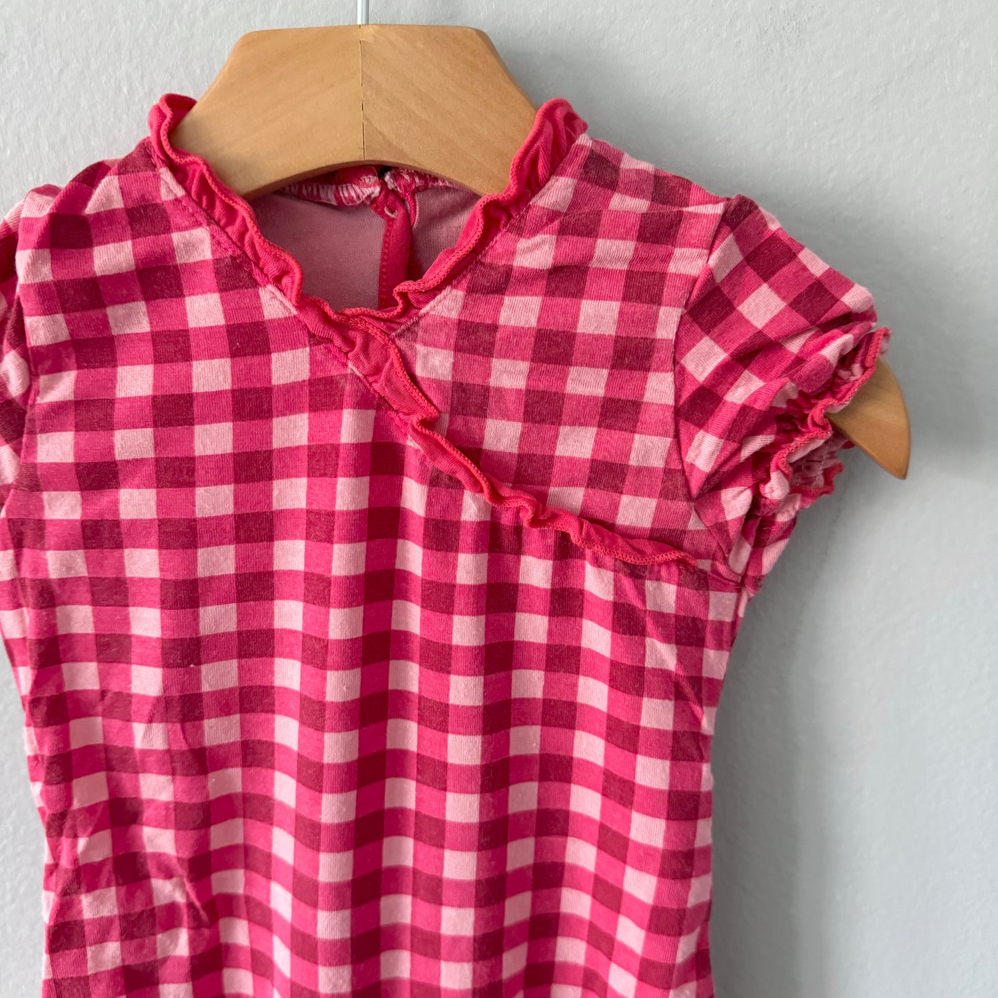 Kickee Pants / Pink gingham bubble romper / 3-6M