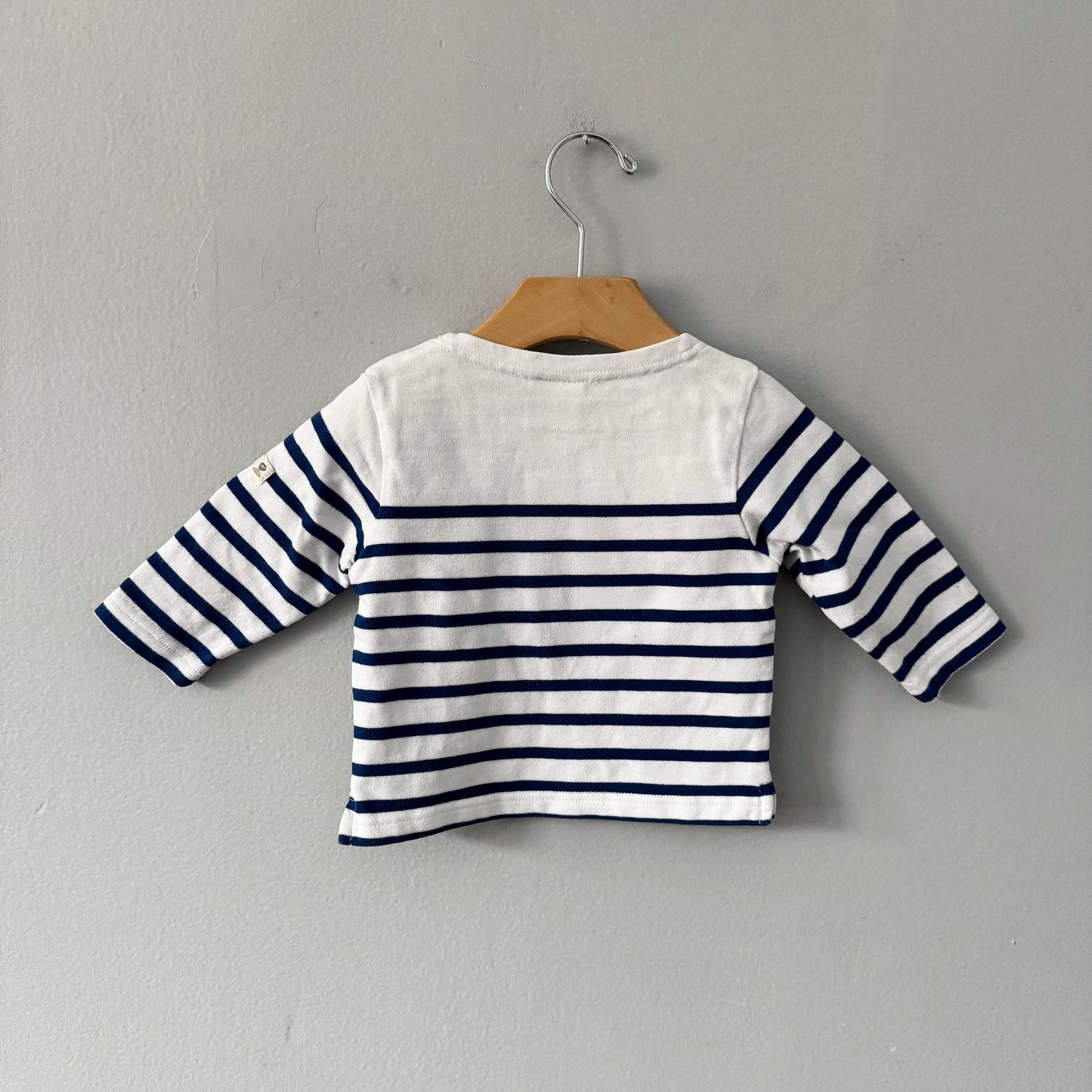 Mon Petit / White x blue striped boat neck / 6M