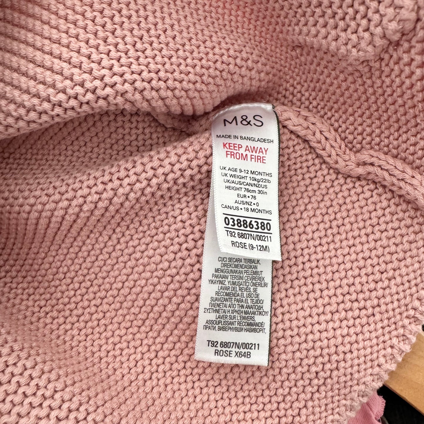 M&S / Pink cotton knit cardigan / 9-12M