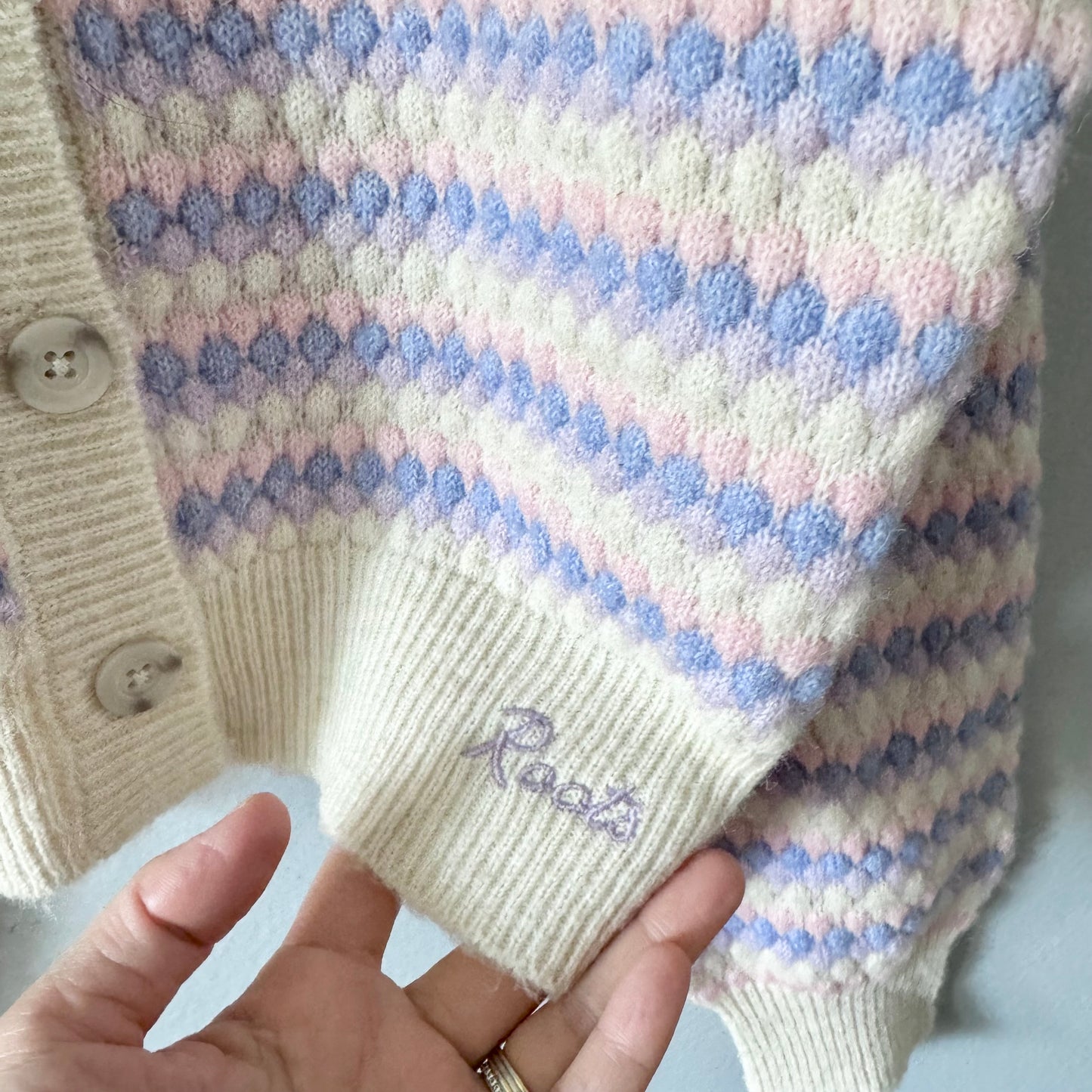 Roots / Pastel bubble knit cardigan / 7-8Y
