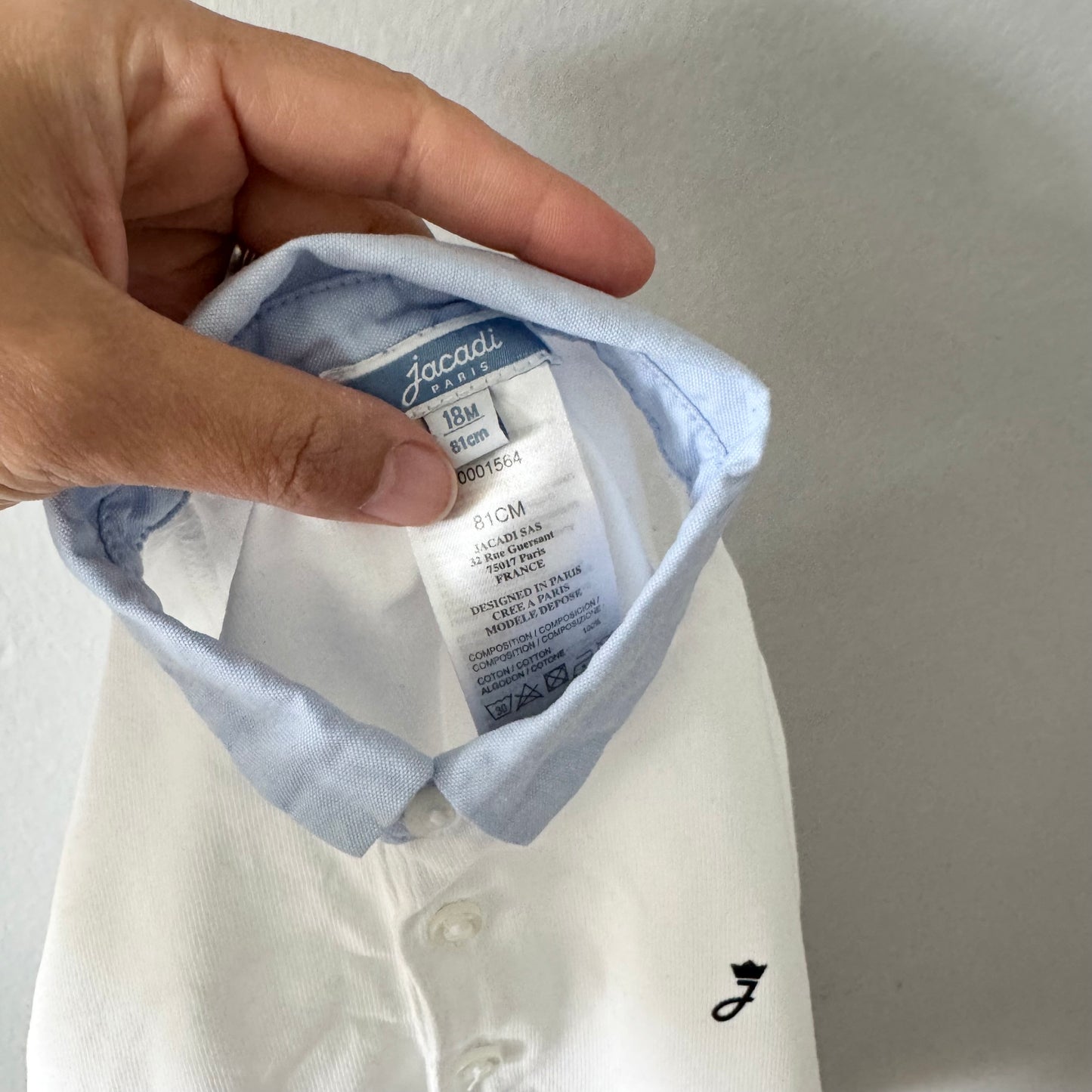 Jacadi / White x blue collar long sleeve polo shirt onesie / 18M