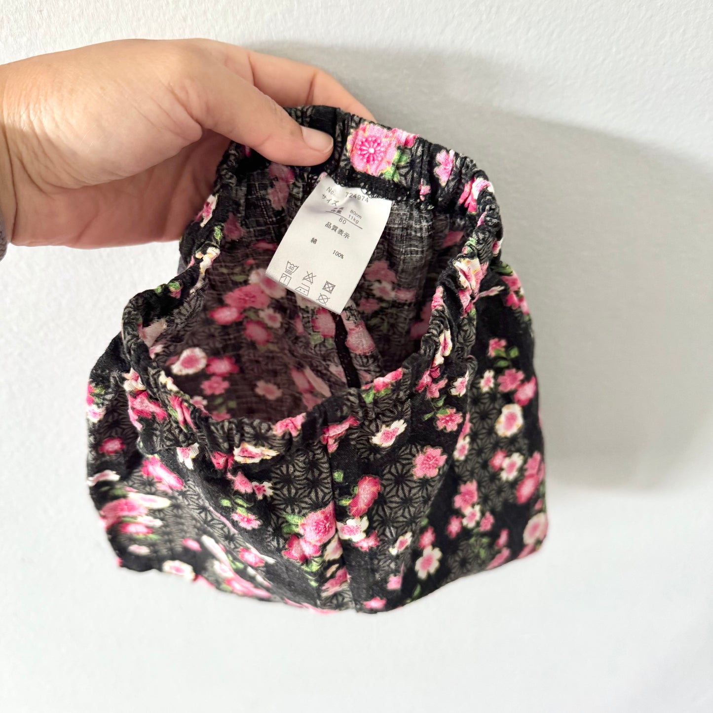No brand / Japanese summer kimono - Black x sakura / 80cm(12M)