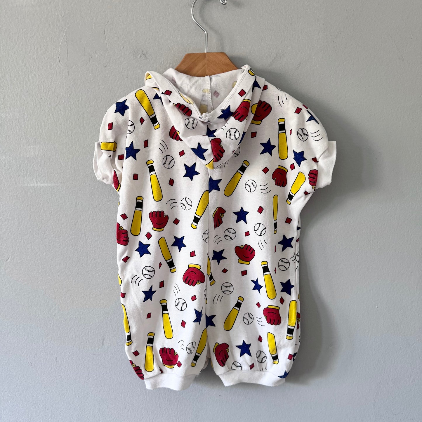 Vintage / White crew baseball romper / 24M