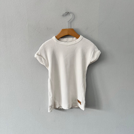 Bajoue / White ribbed short sleeve / 2-4T