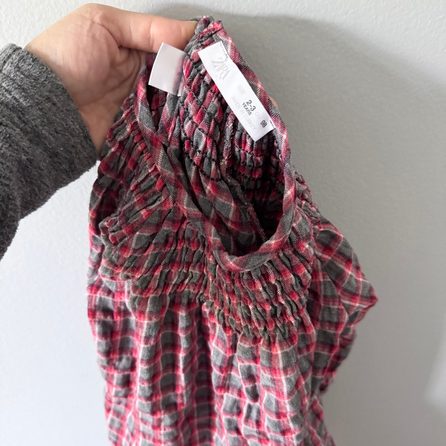 Zara / Grey red checked dress / 2-3Y