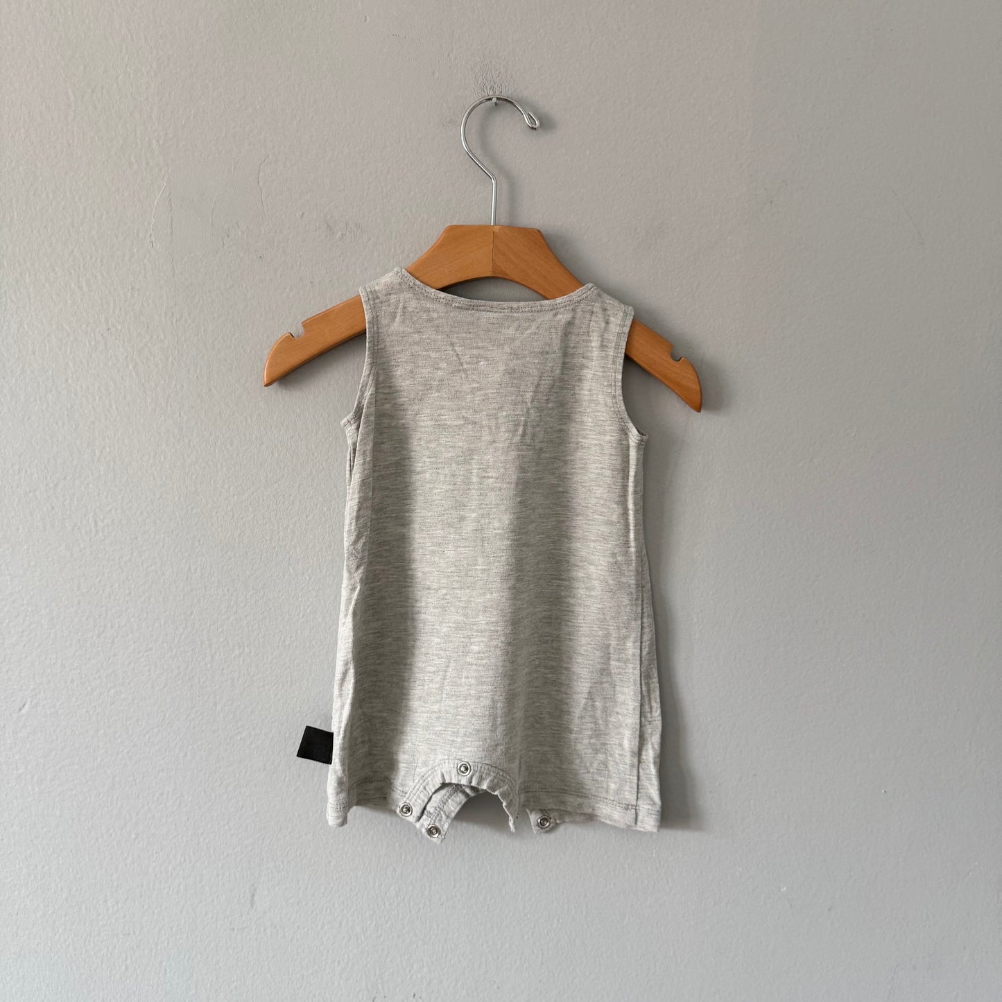 Wooly Doodle / Light grey tank romper / 6-12M
