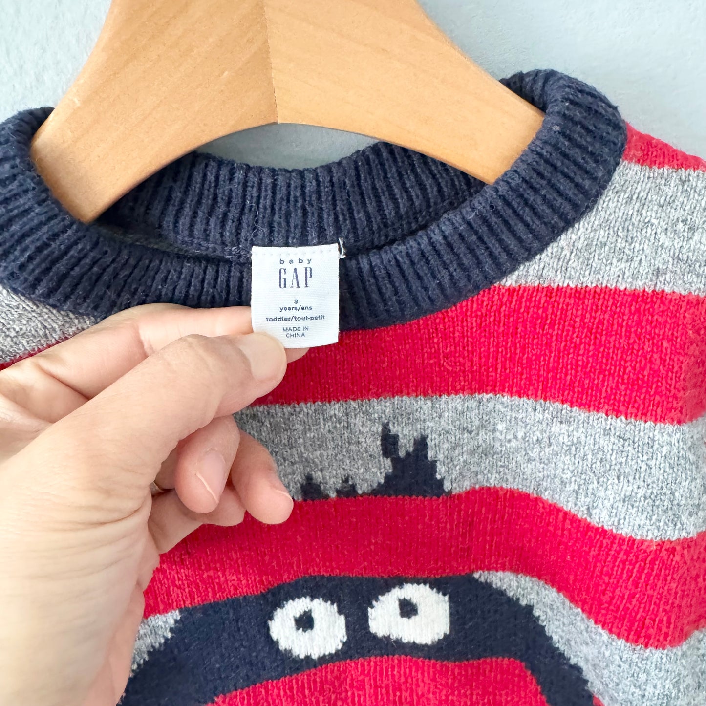 Gap / Red light grey stripe knit pullover / 3Y