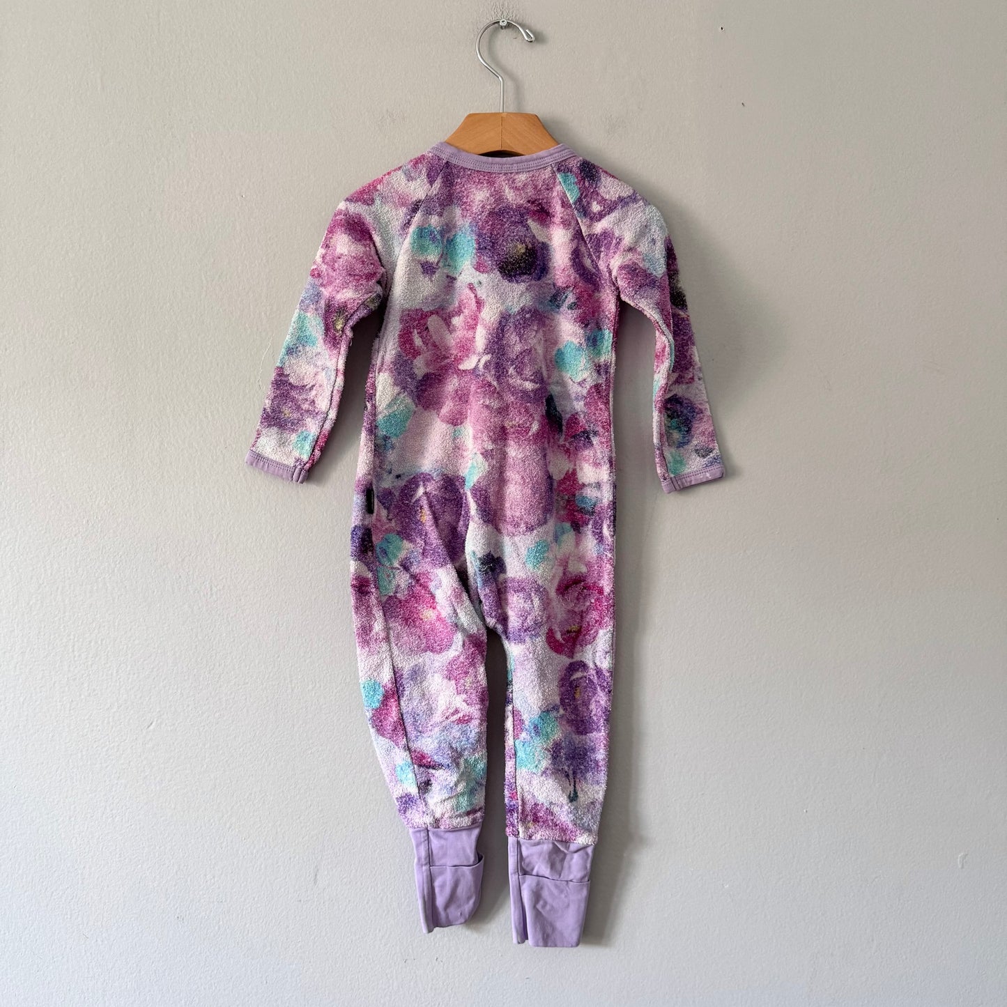 Bonds / Purple floral pile romper / 12-18M