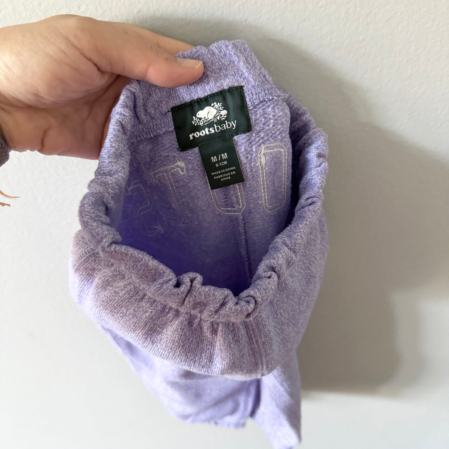 Roots / Purple salt and pepper sweatpants / 6-12M