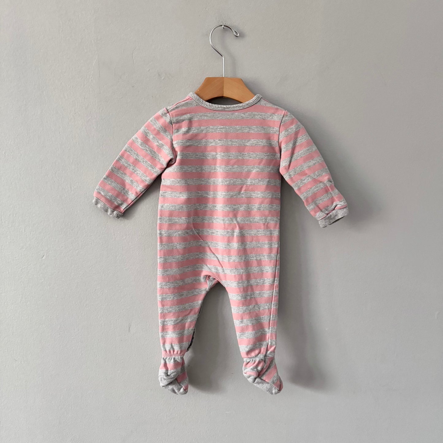 Petit lem / Pink x light grey stripe romper / 6M