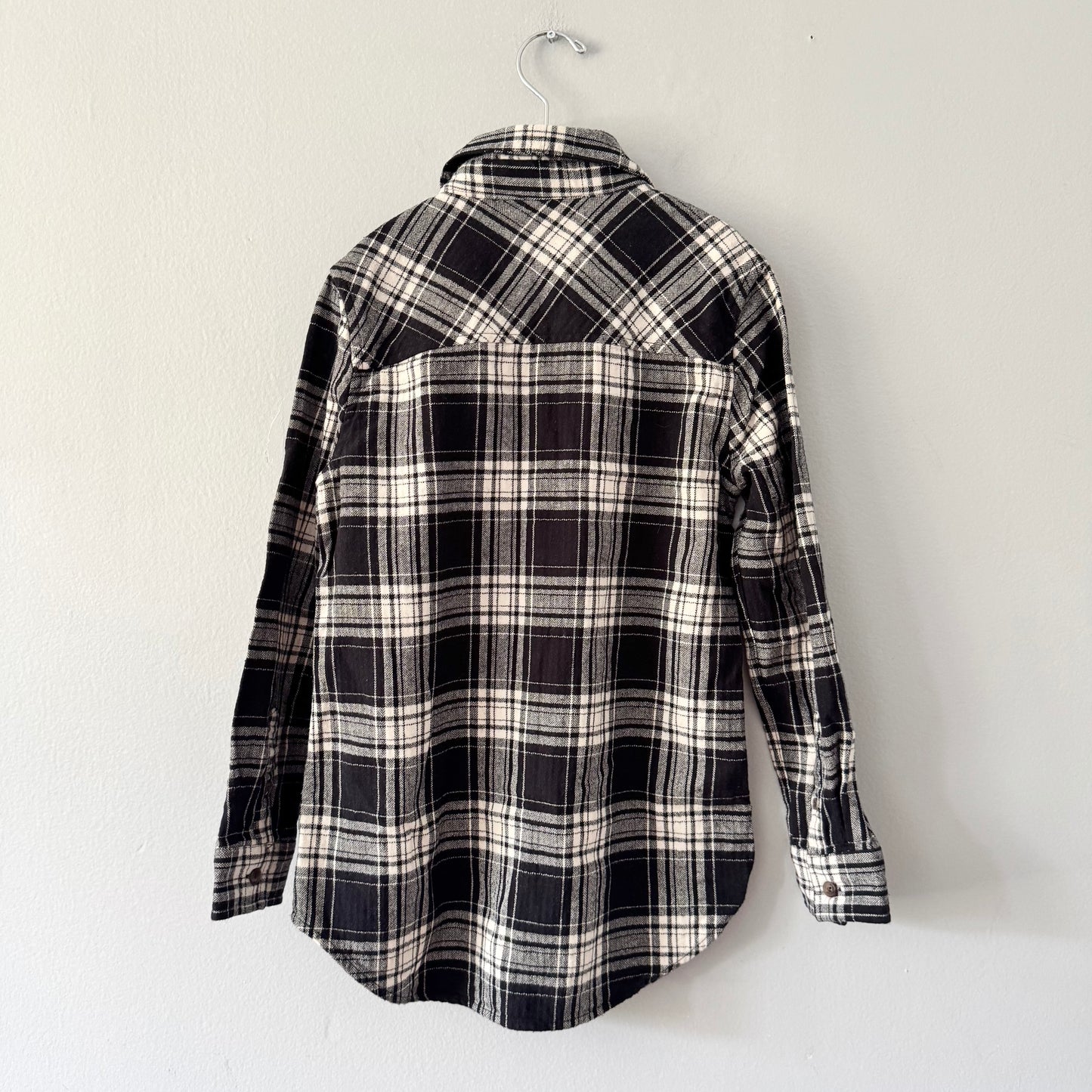 Roots / Black white checked flannel shirt / 7-8Y
