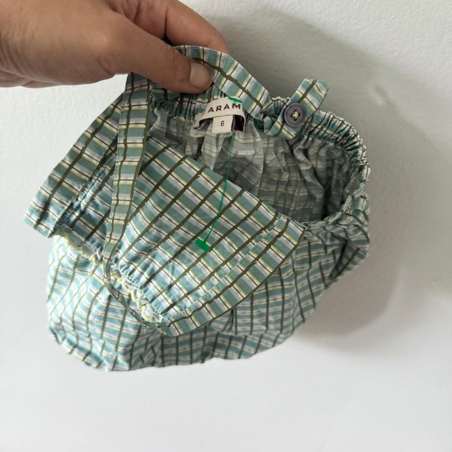 Caramel / Checked bloomer romper / 6M