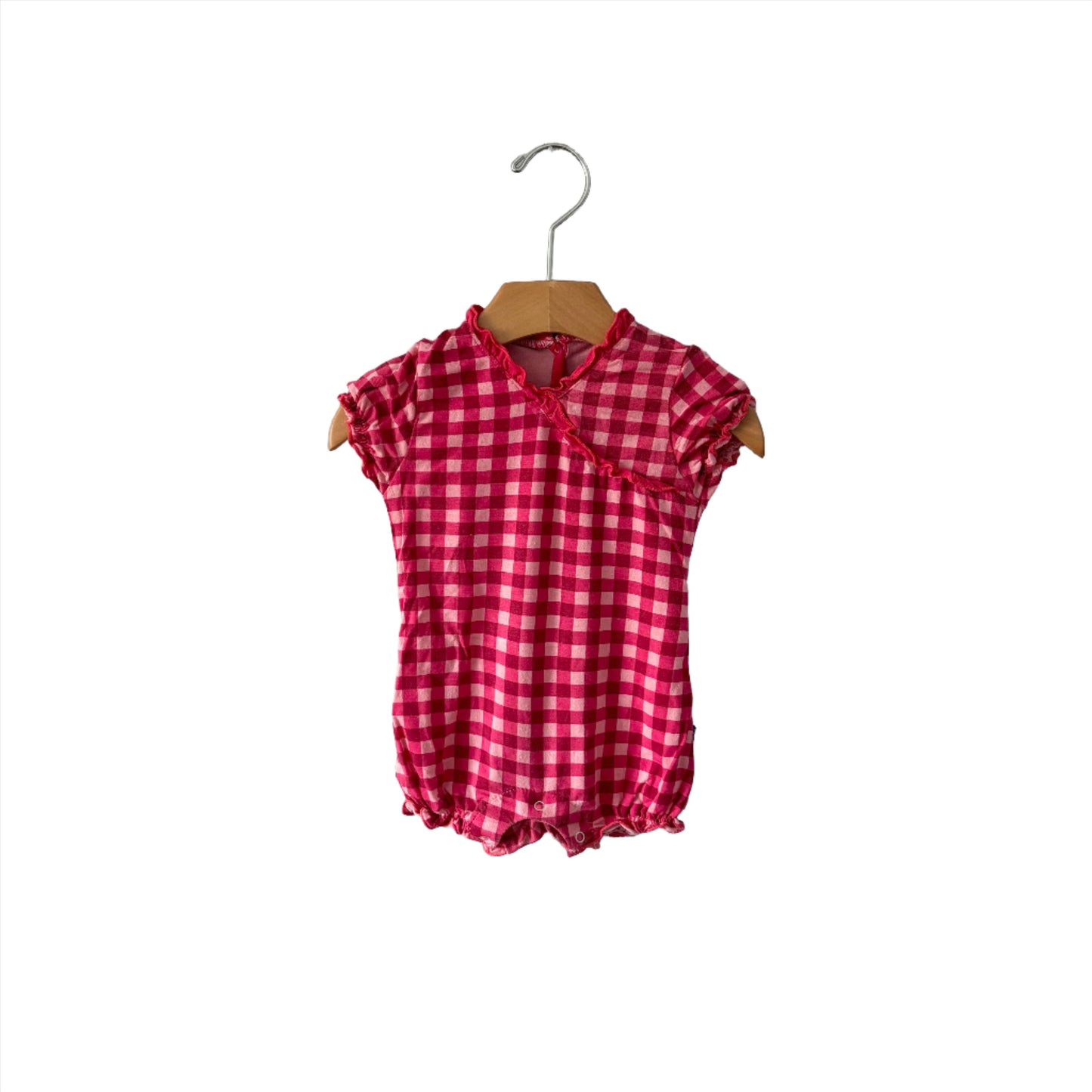 Kickee Pants / Pink gingham bubble romper / 3-6M