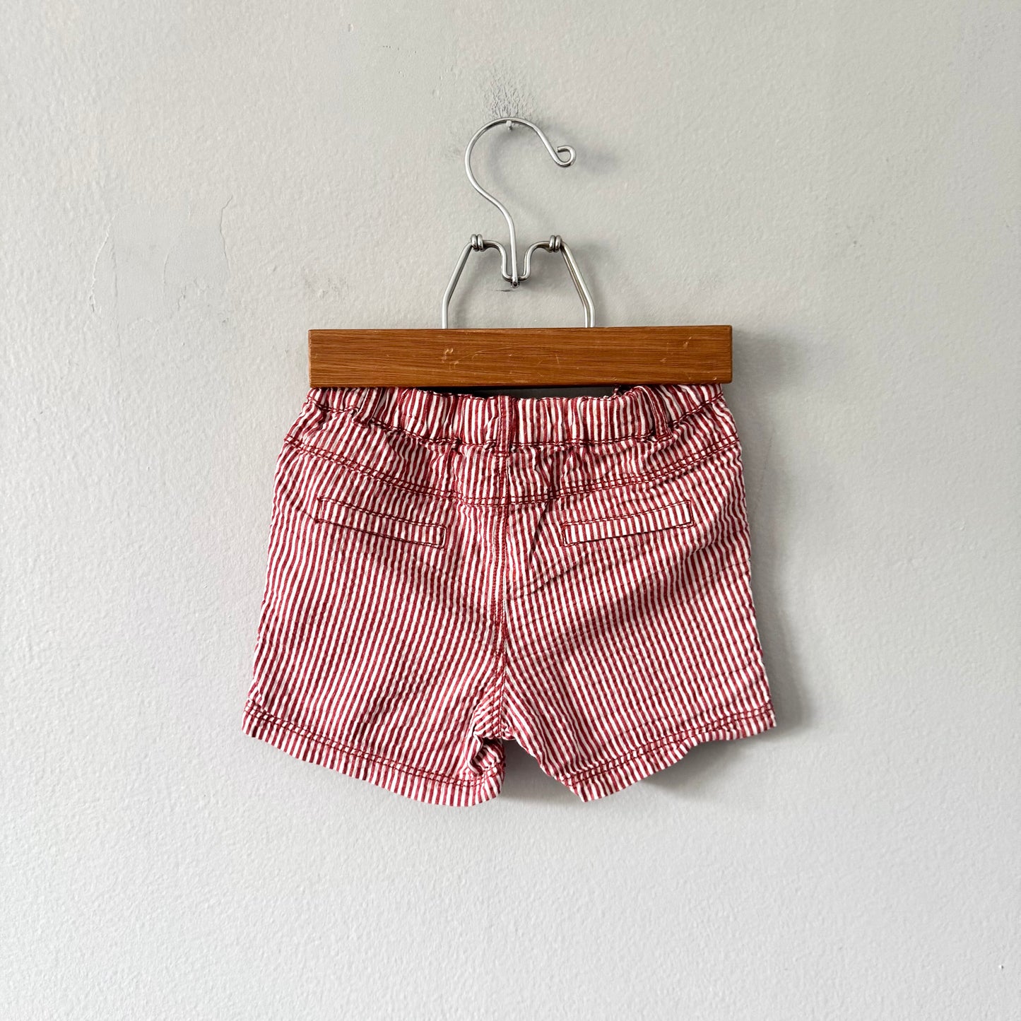 John Lewis / Red x white stripe shorts / 12-18M