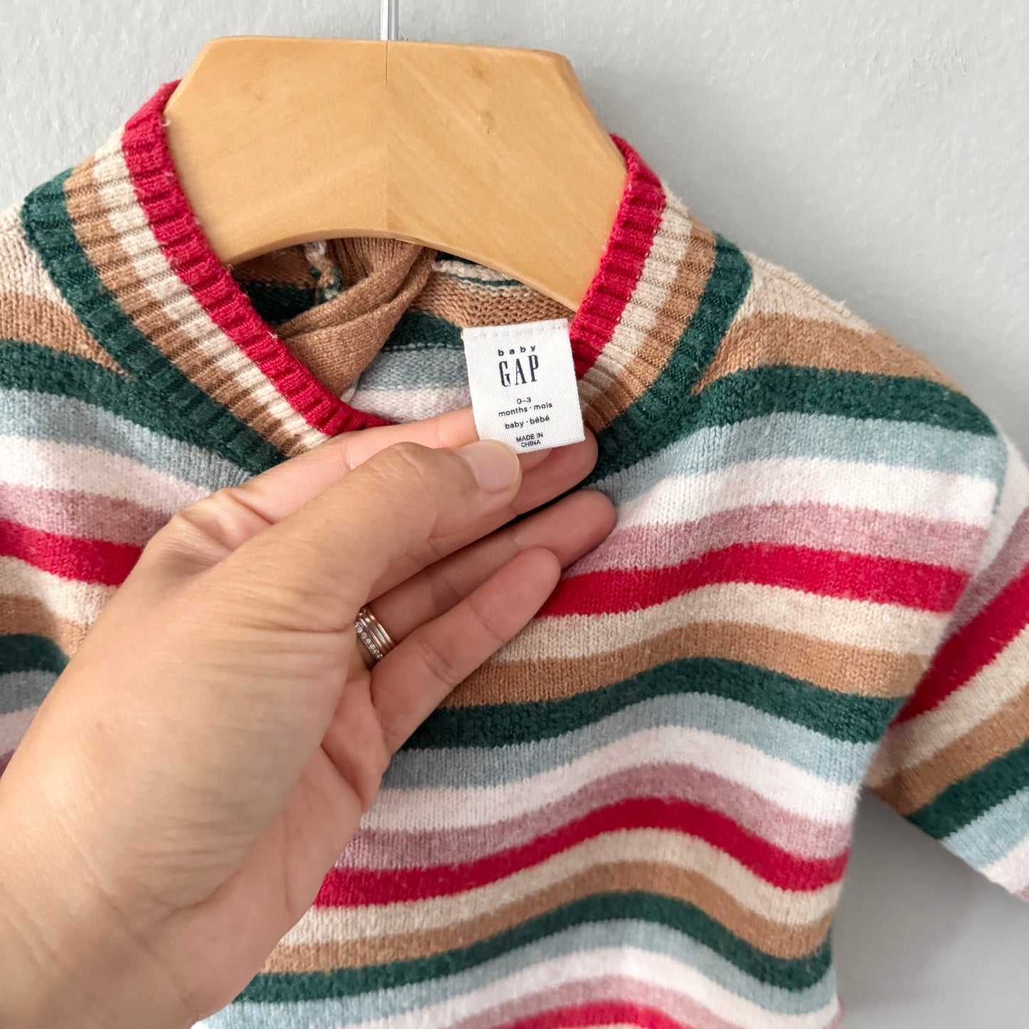 Gap / Red green stripe knit pullover / 0-3M