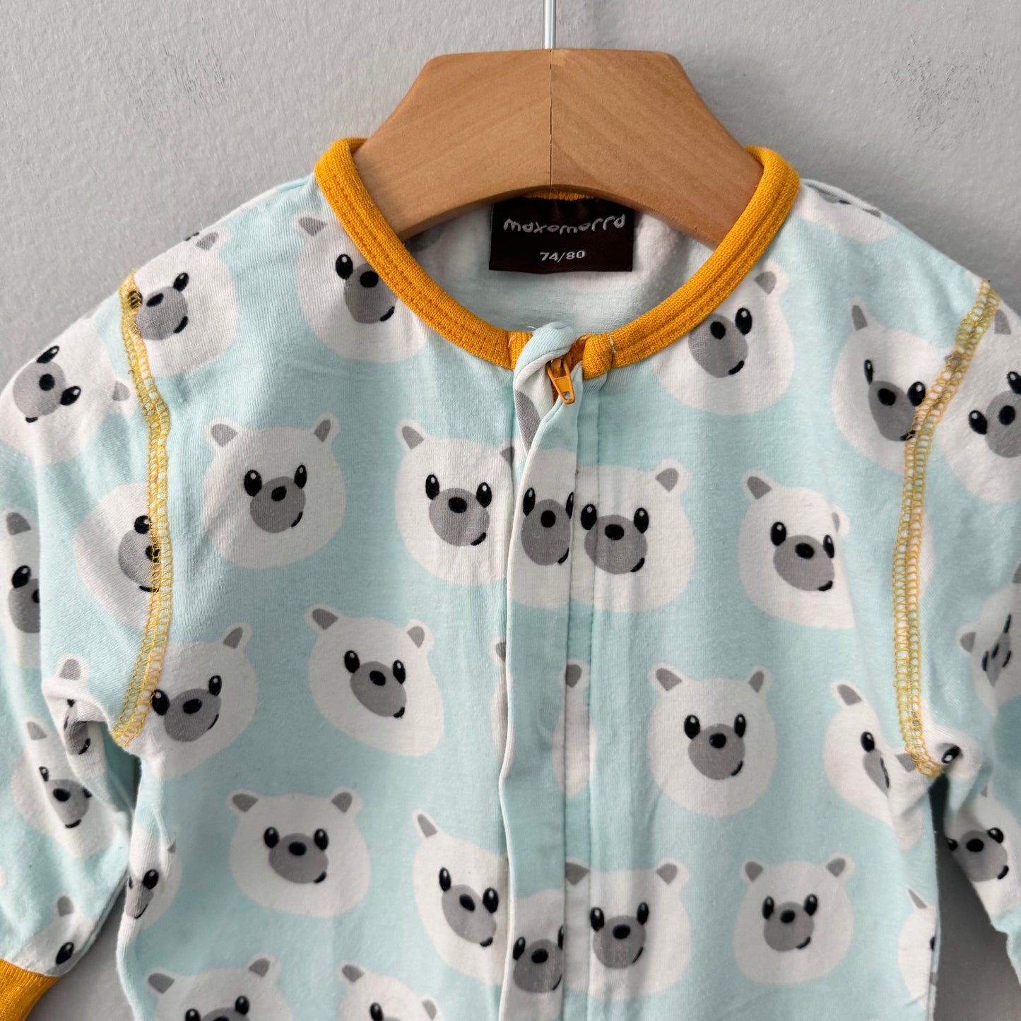 Maxomorra / Light blue x polar bear romper / 6M