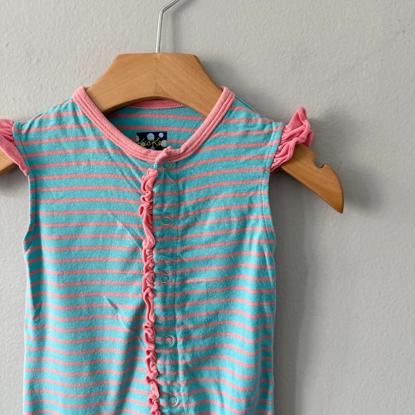 Kickee Pants / Pink x blue stripe tank romper / 3-6M