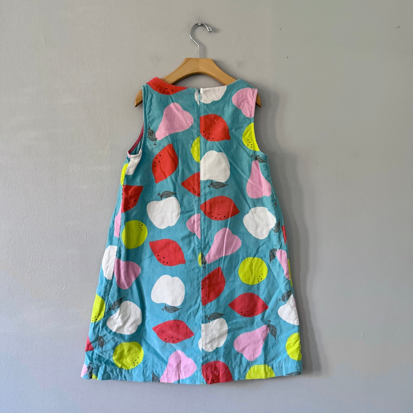 Mini Boden / Blue x fruits corduroy dress / 9-10Y