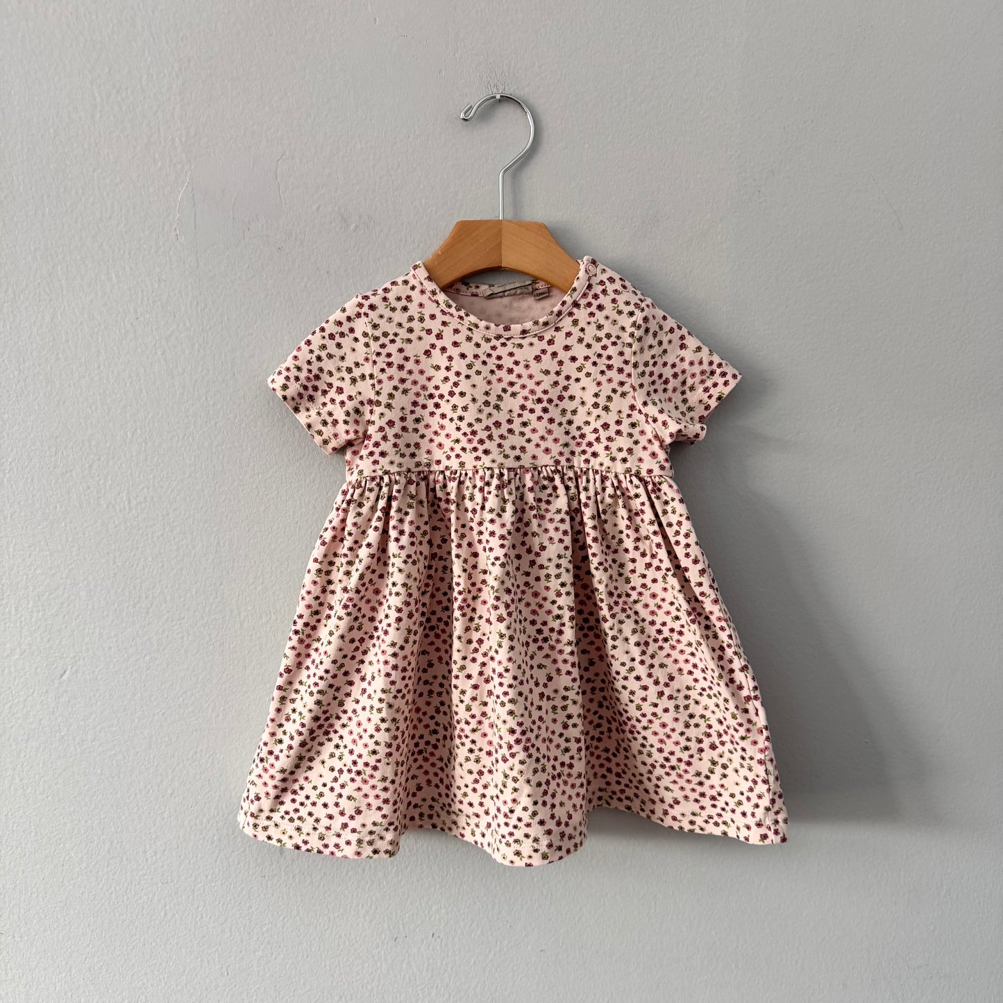 Wheat / Light pink x floral short sleeve dress / 12M