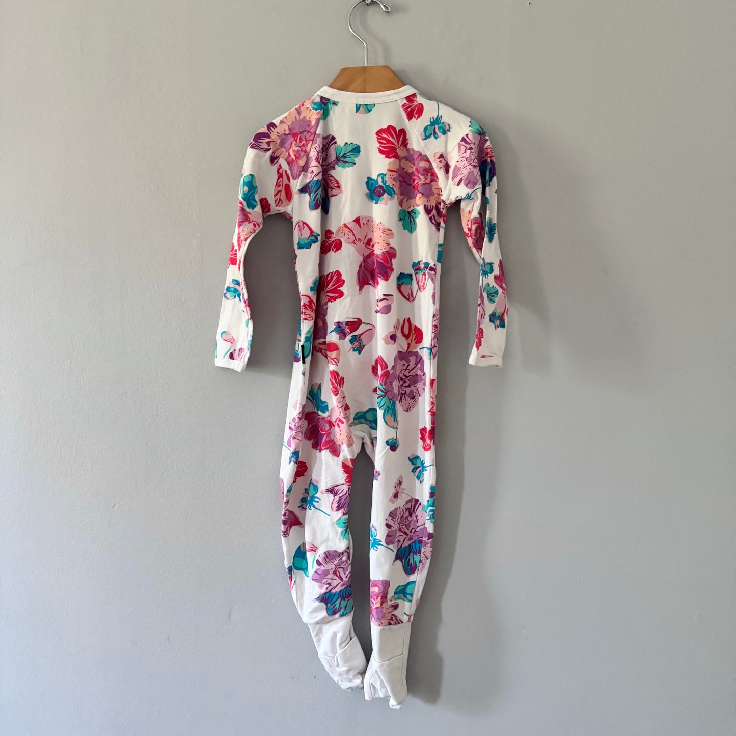 Bonds / White x pink flower romper / 18-24M