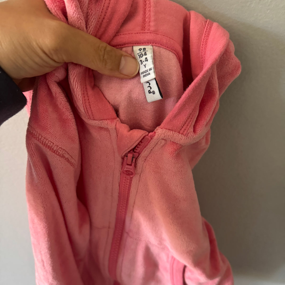 Maxomorra / Pink velour zip up hoodie / 3-4Y