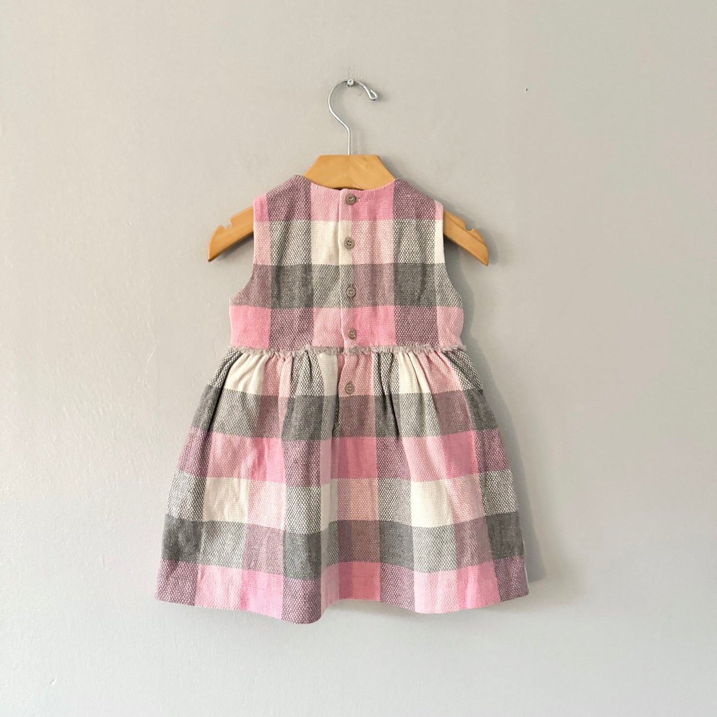 Il Gufo / White pink grey plaid dress / 2Y