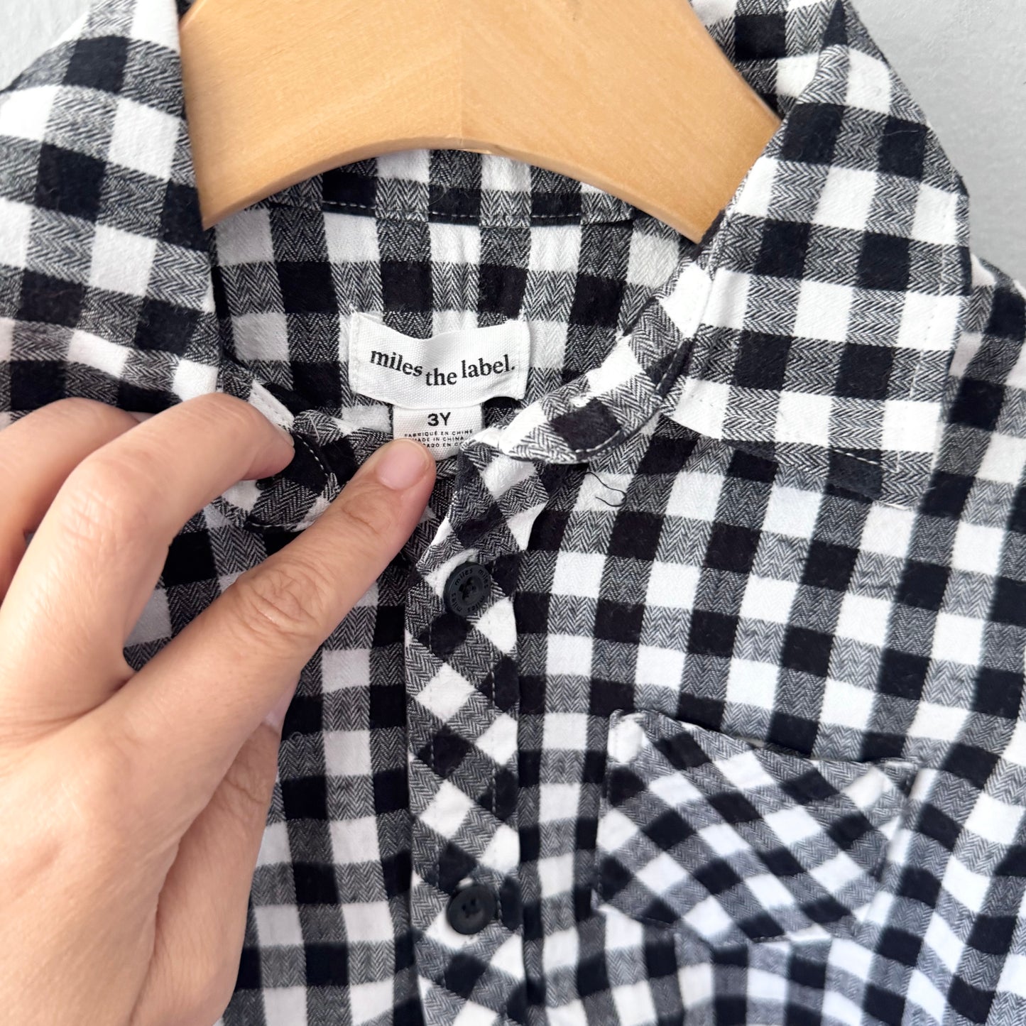 Miles the label / Black x white plaid flannel shirt / 3Y