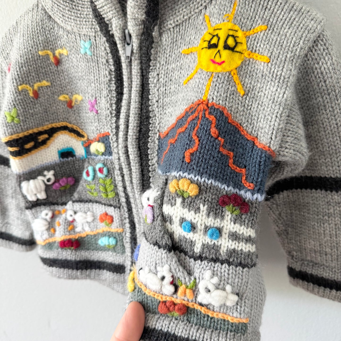 Handmade / Peruvian grey knit zip up jacket / 12M