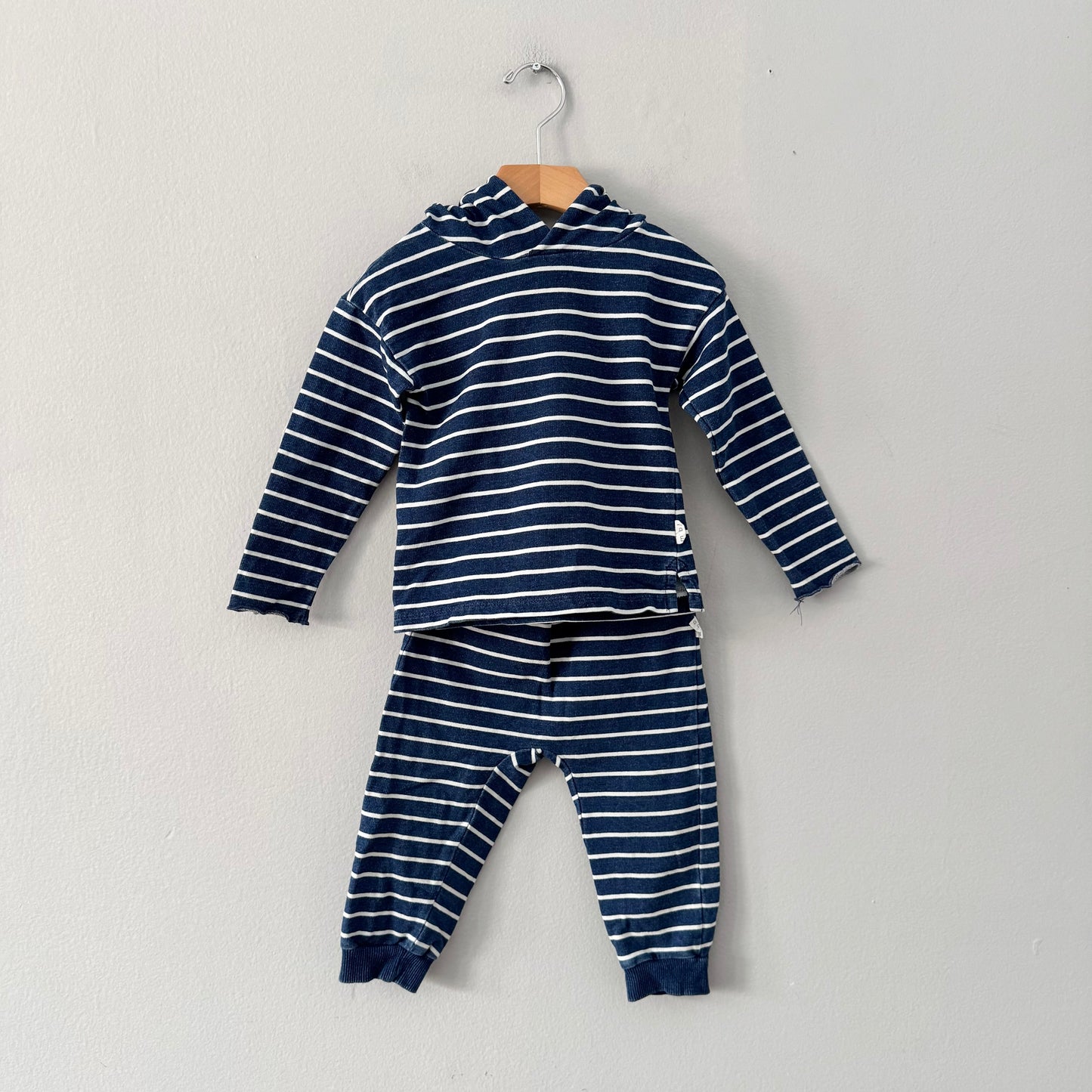 Miles baby / Navy x white stripe hoodie & pants set / 18M