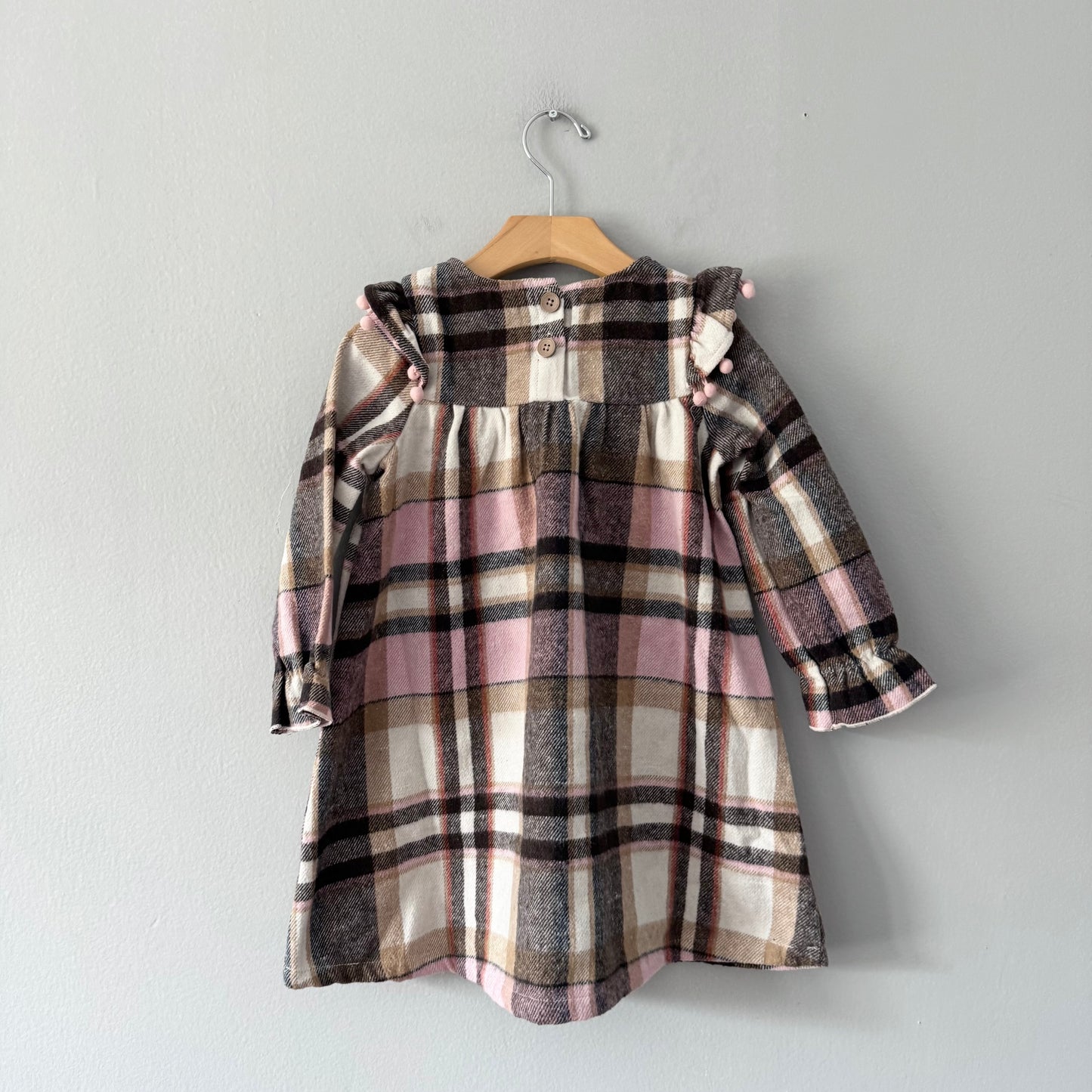 No brand / Beige brown check flannel dress / 4Y