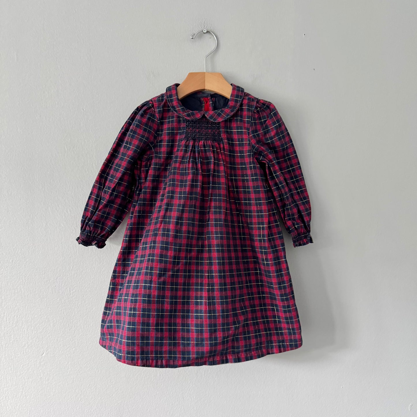 M&S / Red x navy checked dress / 18-24M