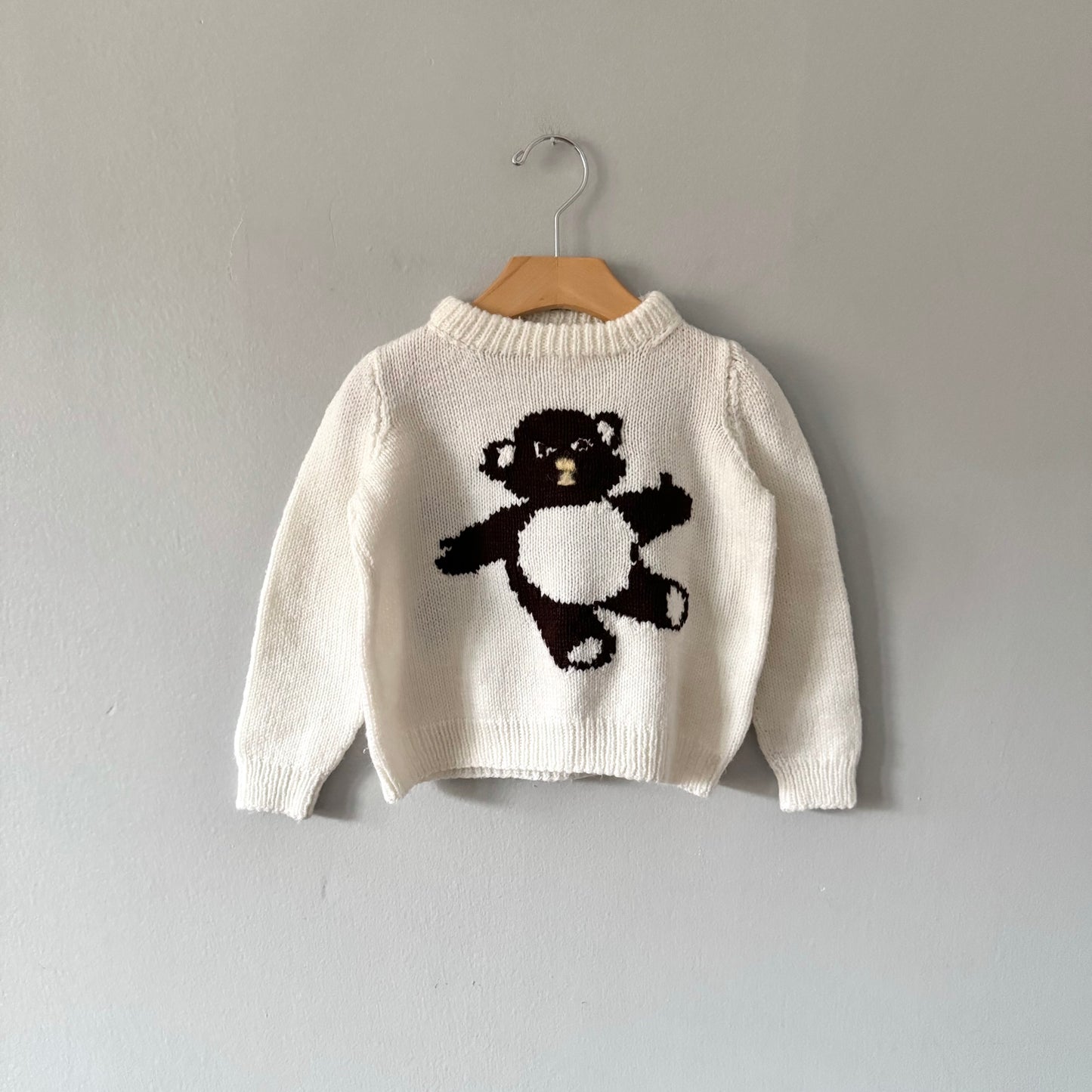 Handmade / White x bear knit pullover / 2-3Y