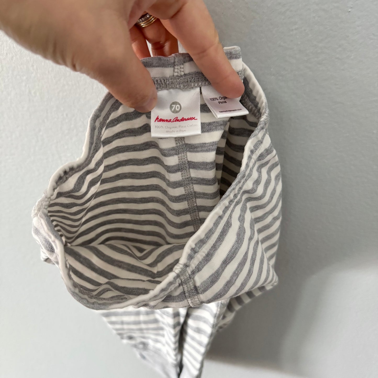 Hanna Andersson / White x light grey cotton pants / 70cm(6M)