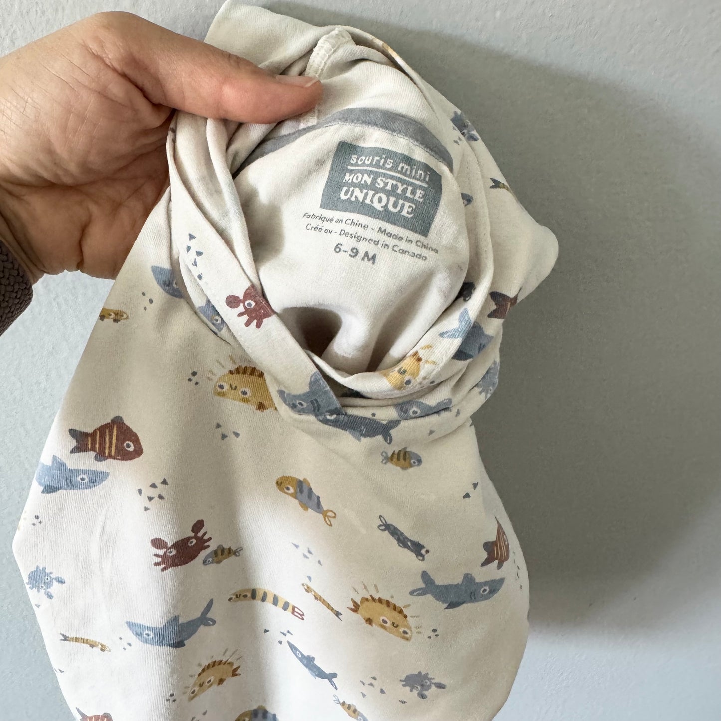 Souris Mini / Fish pattern short sleeve hoodie / 6-9M