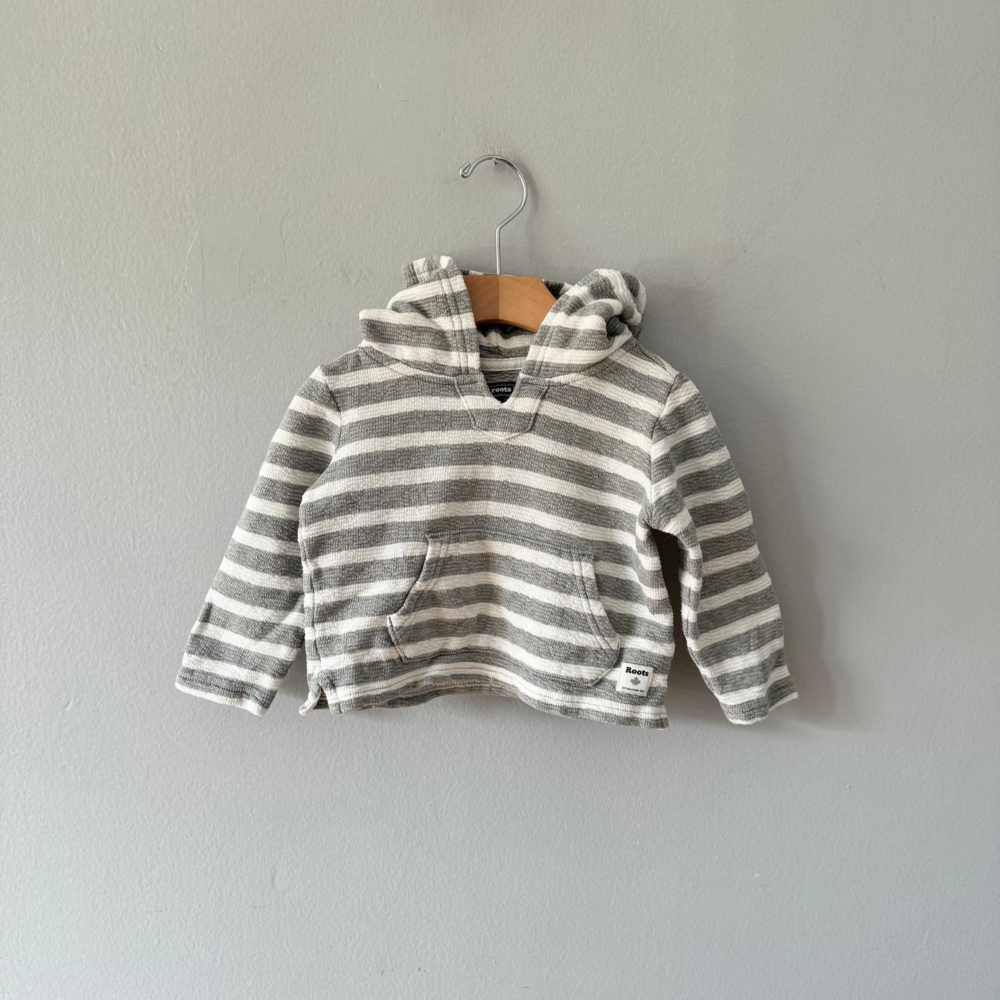 Roots / Light grey x white stripe hoodie / 6-12M