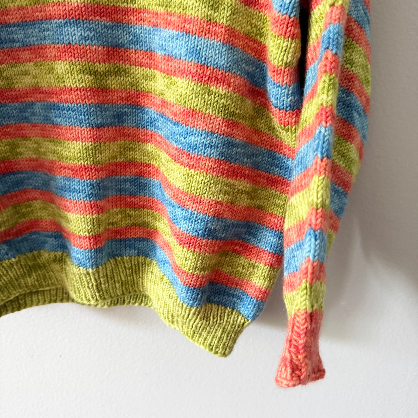 Handmade / Orange green blue stripe knit pullover / 5Y