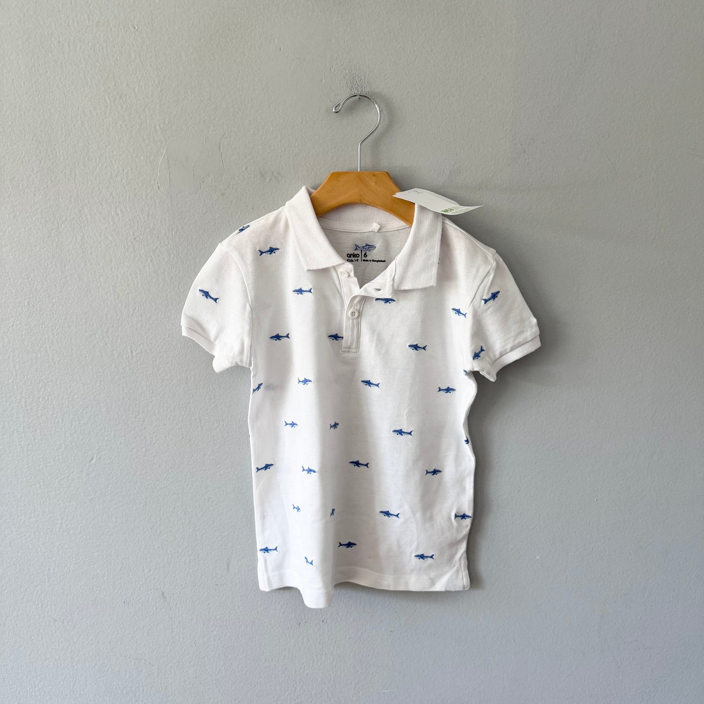 Anko kids / White x shark polo shirt / / 6Y - New with tag