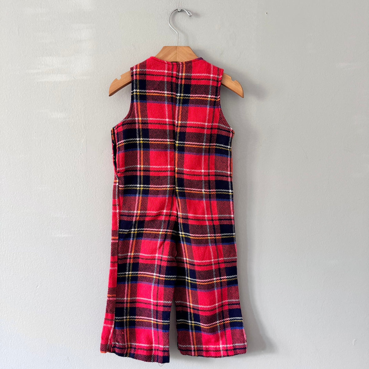 Vintage / Red navy plaid romper / 18-24M
