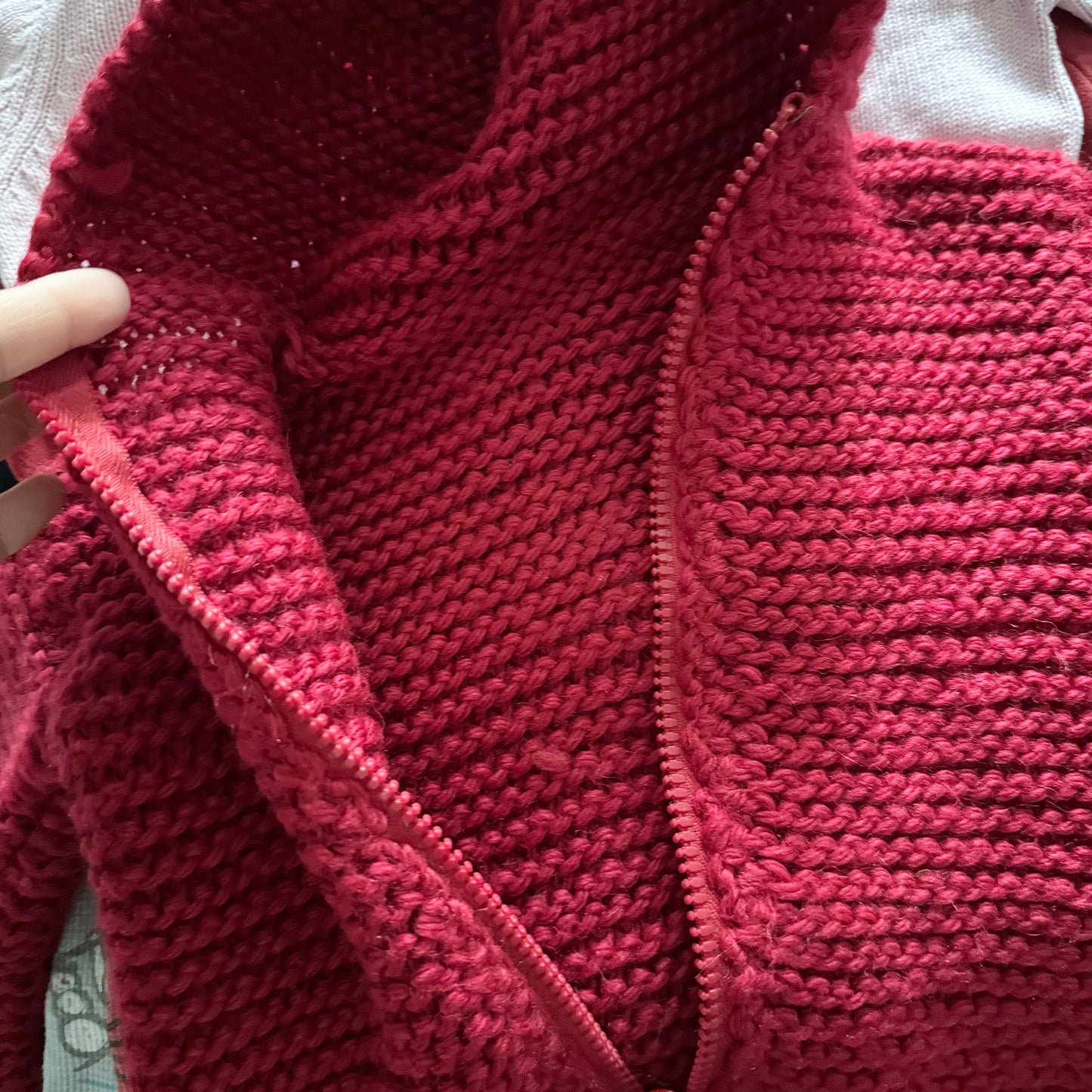 Handmade / Red zip up knit jacket / 18-24M