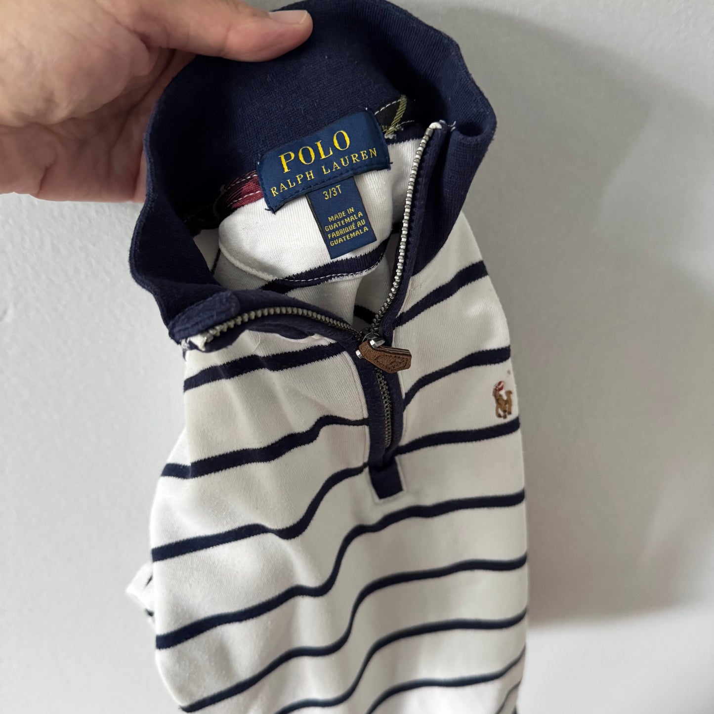 Polo Ralph Lauren / White navy stripe half zip top / 3T