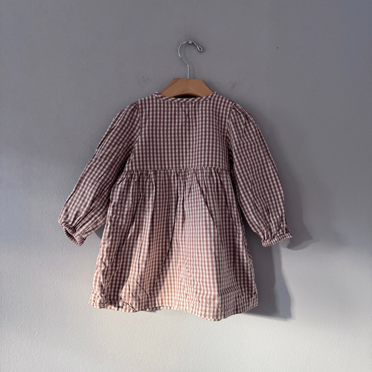 Pehr / Brown gingham long sleeve dress / 18-24M