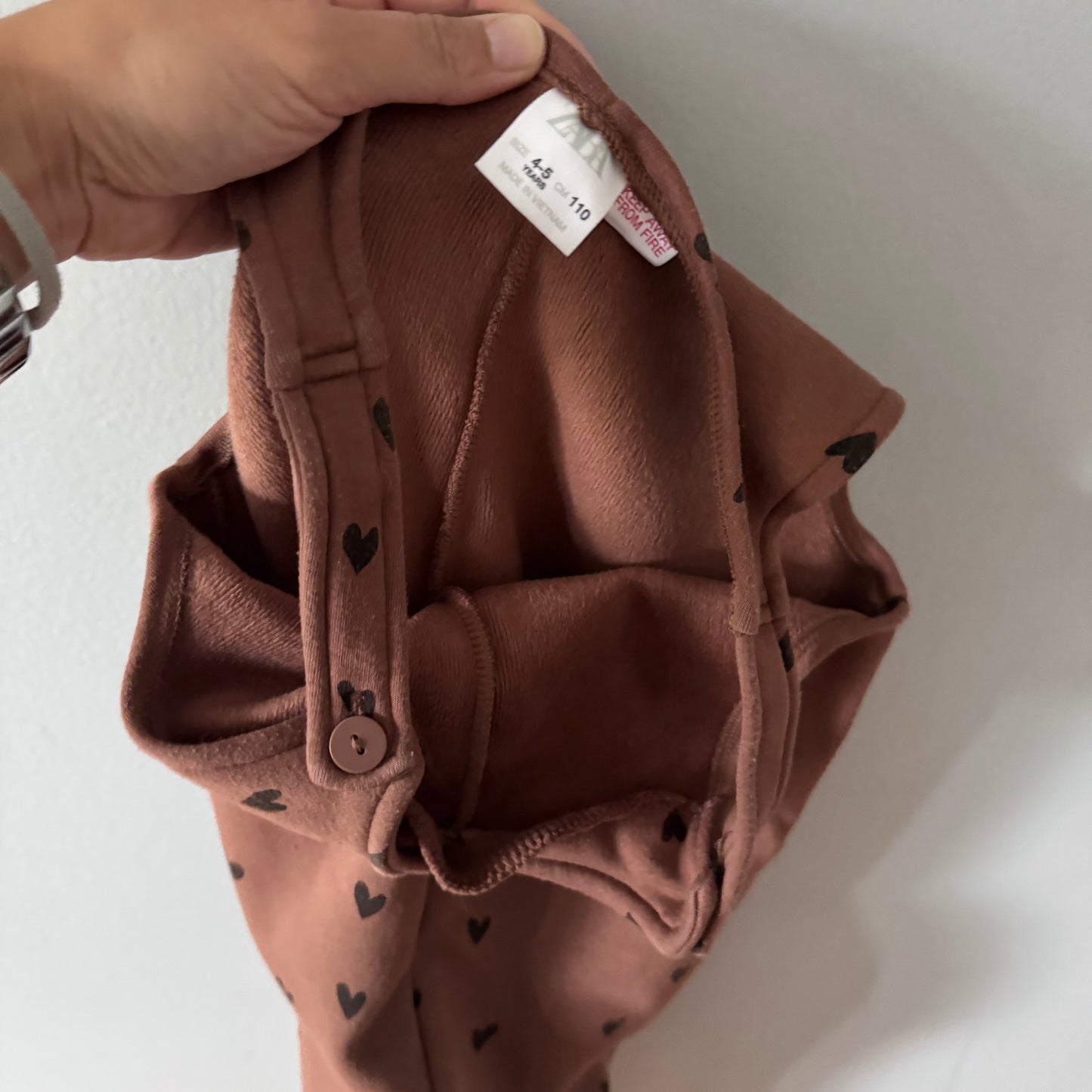 Zara / Brown x heart lined overalls / 4-5Y